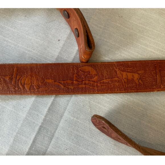 Brn Leather Western Boho Belt Embossed Animal Print No buckle Unisex - Picture 9 of 10